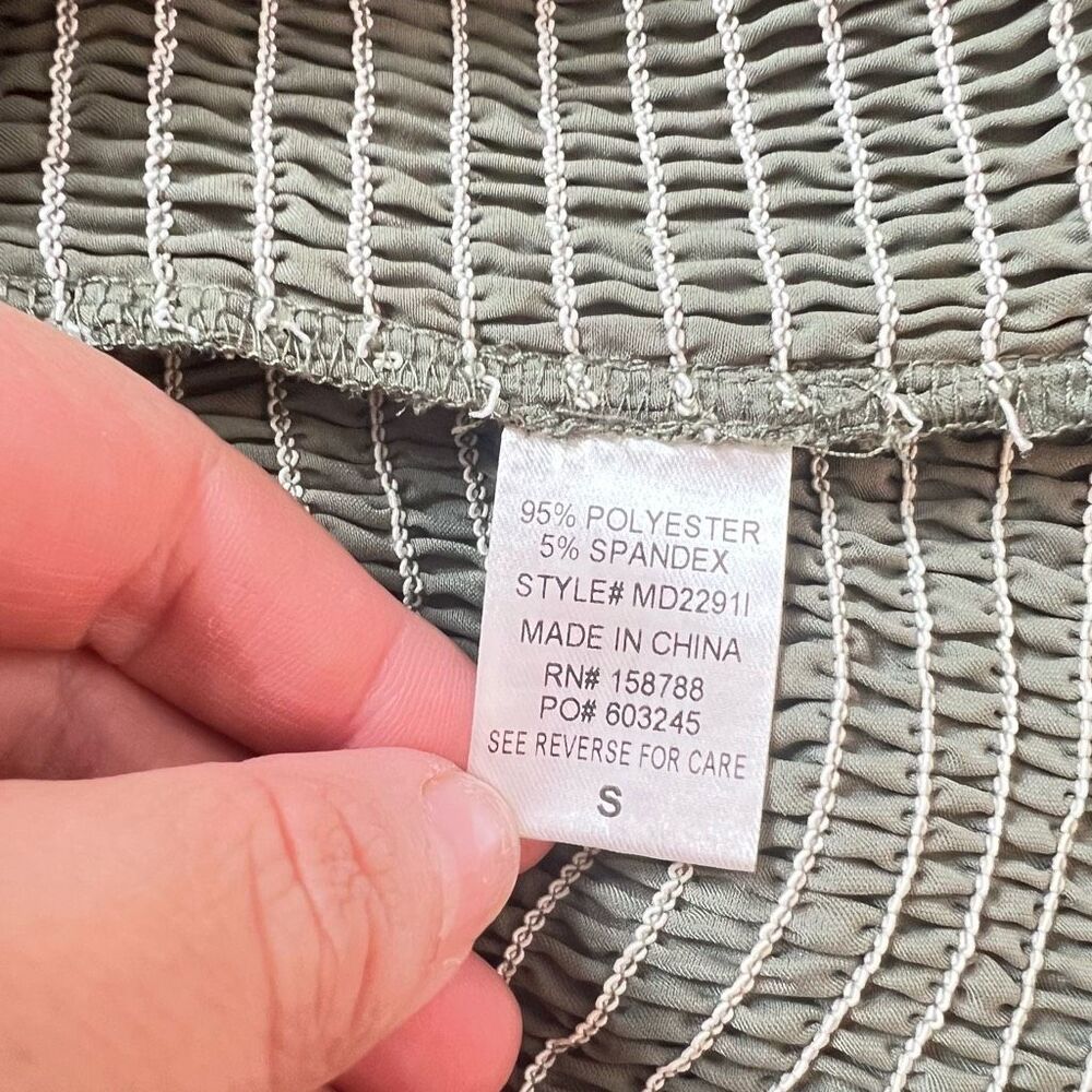 Mable Green Ruffle Smocked Spaghetti Strap Long Tiered Midi Dress Size Small - Picture 9 of 11